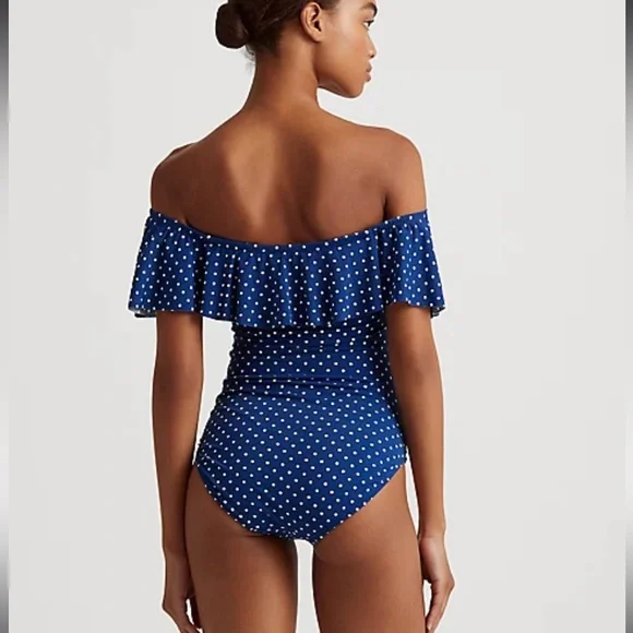 Lauren Ralph Lauren- Women’s off the Shoulder Polka Dot One Piece - Size 2 - Picture 2 of 6